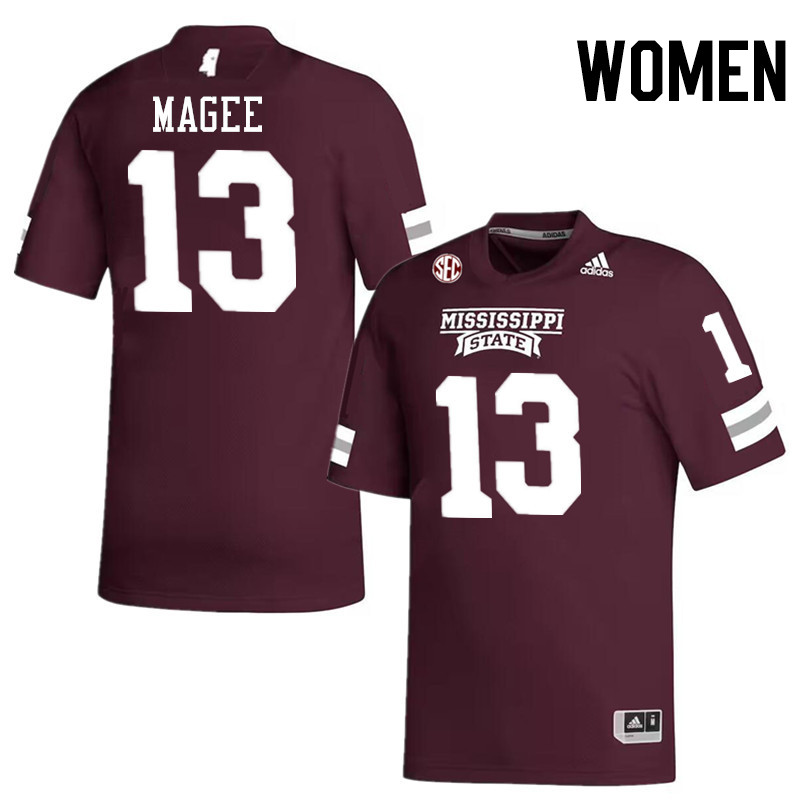 Women #13 Sanfrisco Magee Mississippi State Bulldogs College Football Jerseys Stitched-Maroon